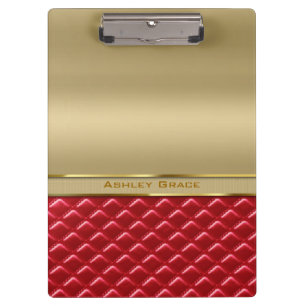 Elegant Faux Metallic Gold Quilted Red Leather Clipboard