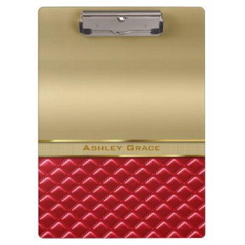 Elegant Faux Metallic Gold Quilted Red Leather Clipboard by BCMonogramMe at Zazzle