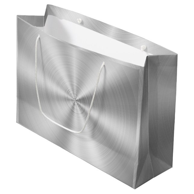 Elegant Faux Metallic Shiny Silver Large Gift Bag (Front Angled)