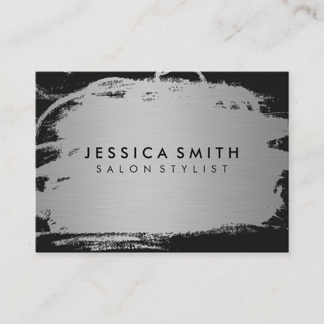 Elegant Faux Metallic Silver and Black Business Card (Front)