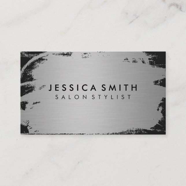 Elegant Faux Metallic Silver and Black Business Card (Front)