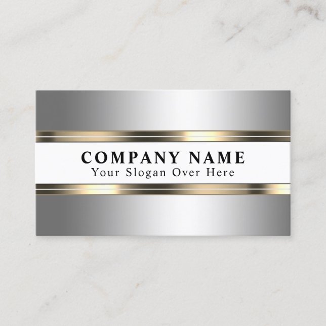 Elegant faux metallic silver and gold business card (Front)