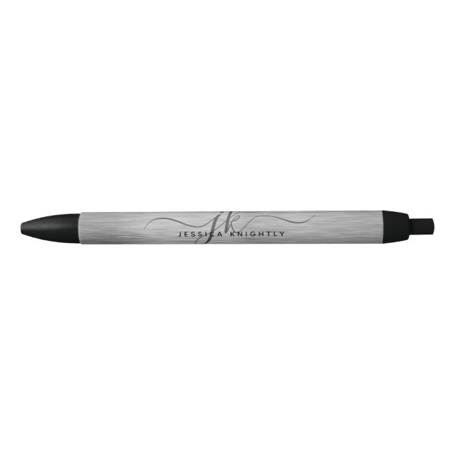 Elegant Faux Metallic Silver Gray Script Monogram  Pen (Front)