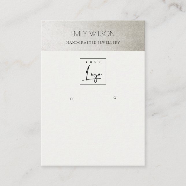 ELEGANT FAUX METALLIC SILVER LOGO EARRING DISPLAY BUSINESS CARD (Front)