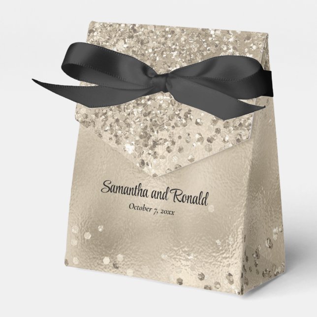Elegant Faux Pearl Glitter and Foil Wedding Favor Boxes (Front Side)