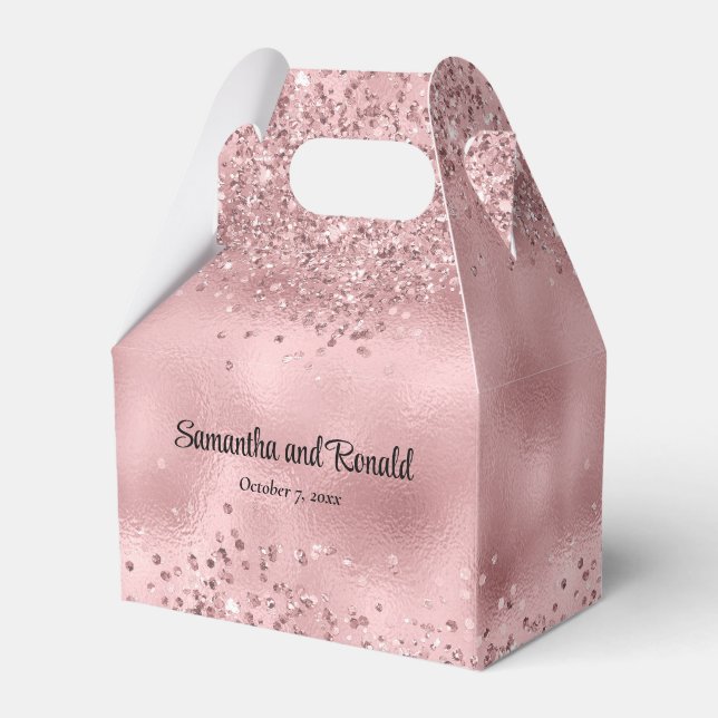 Elegant Faux Pink Glitter and Foil Wedding Favor Boxes (Front Side)