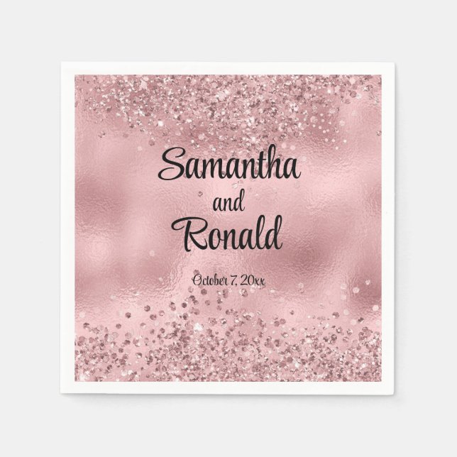 Elegant Faux Pink Glitter and Foil Wedding  Napkins (Front)