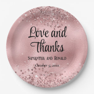 Elegant Faux Pink Glitter and Foil Wedding Paper Plates