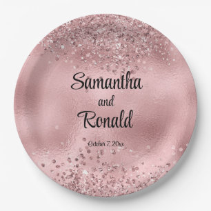 Elegant Faux Pink Glitter and Foil Wedding Paper Plates