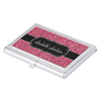 Elegant FAUX Pink Glitter Business Card Holder