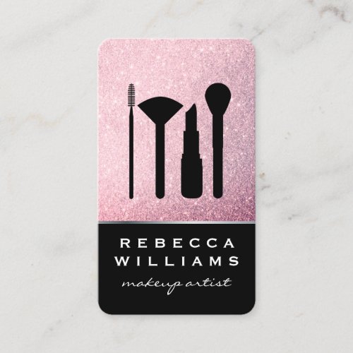 Elegant Faux Pink Glitter Makeup Set Business Card