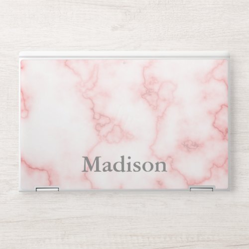 Elegant Faux Pink Marble Add Name HP Laptop Skin