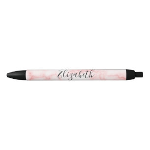 Elegant Faux Pink Marble Black Script Add YourName Pen
