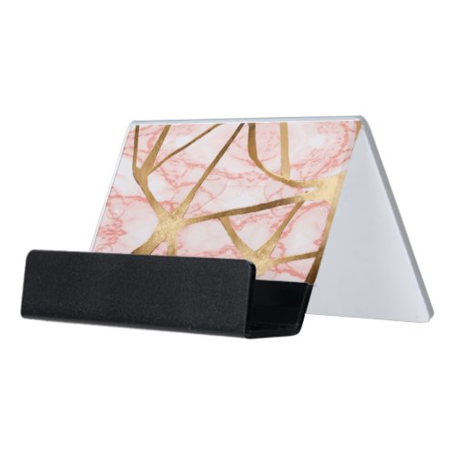 Elegant Faux pink Marble Desk Business Card Holder