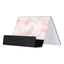 Elegant Faux Pink Marble Desk Business Card Holder