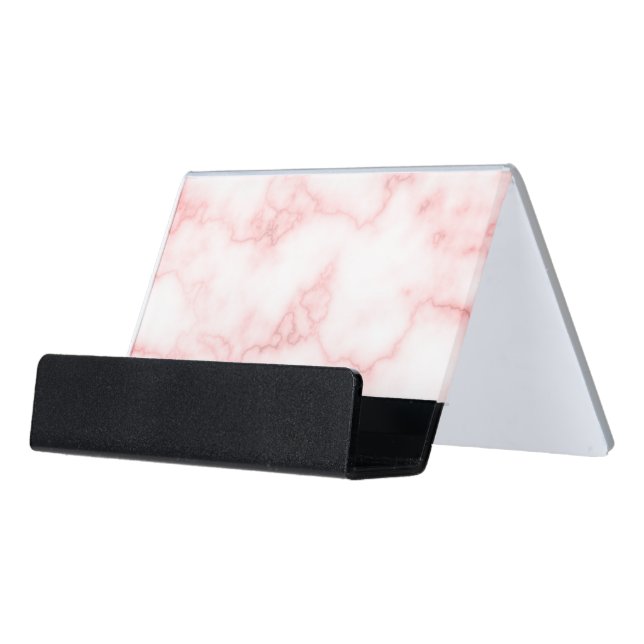 Elegant Faux Pink Marble Desk Business Card Holder (Angled Front)