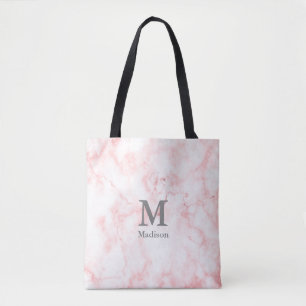 Elegant Faux Pink Marble Gray Initials Monogram Tote Bag