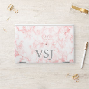 Elegant Faux Pink Marble Gray Monogram HP Laptop Skin