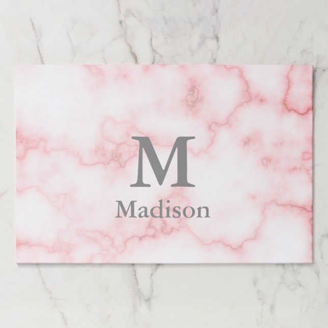 Elegant Faux Pink Marble Gray Name and Monogram Paper Pad (Front)