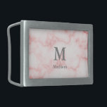 Elegant Faux Pink Marble Gray Name Monogram Belt Buckle<br><div class="desc">A large gray monogram is above text for your name or another custom message. You can personalize the gray text on this faux pink marble belt buckle with your name and monogram.</div>
