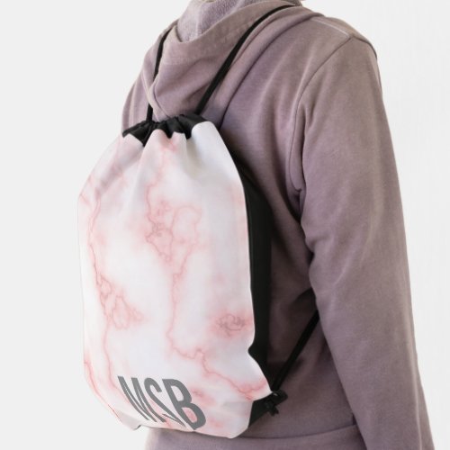 Elegant Faux Pink Marble Monogram Name Template Drawstring Bag