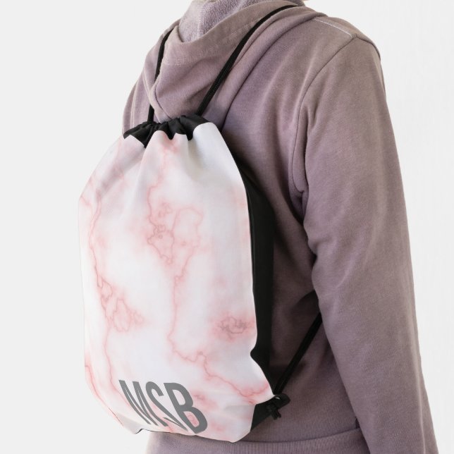 Elegant Faux Pink Marble Monogram Template Drawstring Bag (Insitu)