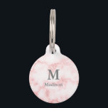 Elegant Faux Pink Marble Phone Number & Monogram Pet ID Tag<br><div class="desc">This faux pink marble pet tag has a large gray letter on the front. Under the initial,  there's gray display text you can change to the pet's name. On back,  there's a display phone number in gray text that you can change to the right phone number.</div>
