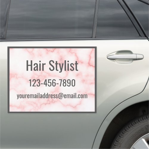 Elegant Faux Pink Marble Promotional Hair Stylist Car Magnet