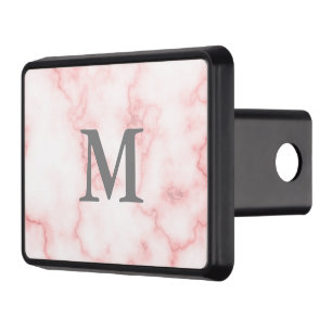 Elegant Faux Pink Marble with Gray Monogram Hitch Cover