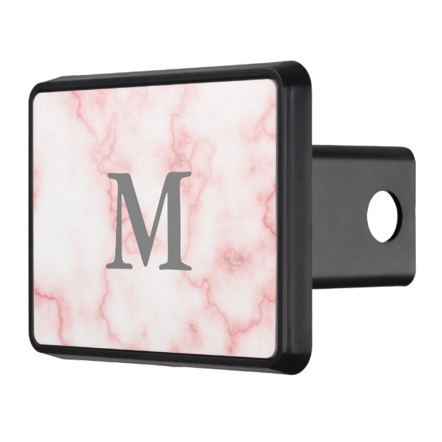 Elegant Faux Pink Marble with Gray Monogram Hitch Cover (Left)