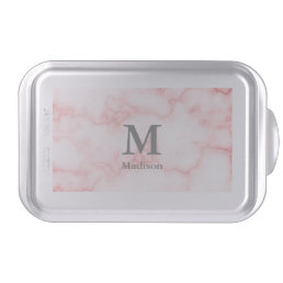 Elegant Faux Pink Marble with Name &amp; Monogram Cake Pan