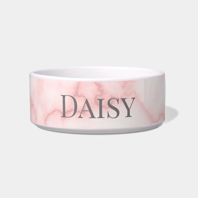 Elegant Faux PInk Marble with Pet Name Template Bowl (Front)