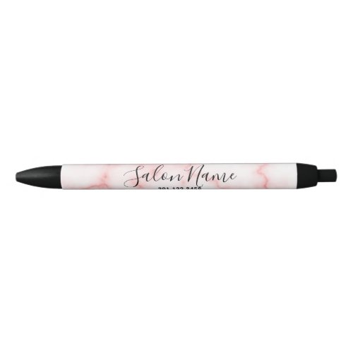 Elegant Faux Pink Marble with Salon Name  Number Black Ink Pen