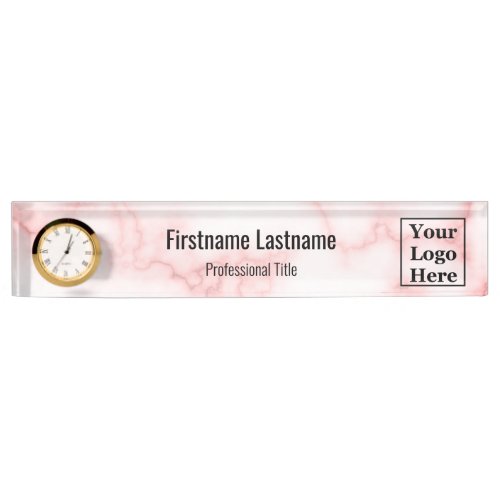 Elegant Faux Pink Marble Your Logo Here Desk Name Plate
