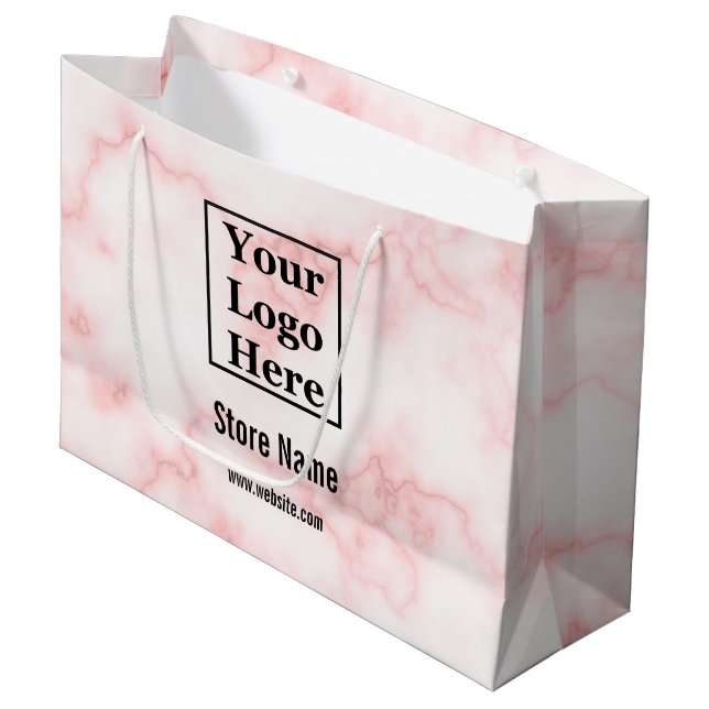 Elegant Faux Pink Marble Your Logo Here Large Gift Bag (Front Angled)