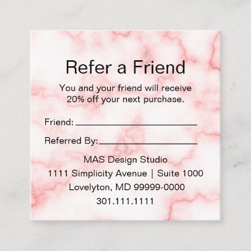 Elegant Faux Pink Marble Your Logo Here Referral Card