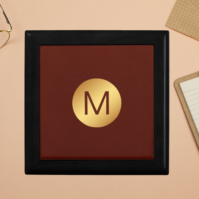 Elegant Faux Red Leather & Gold Monogram Initial  Gift Box (Creator Uploaded)