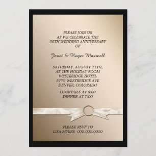 Elegant Faux Ribbon Golden Wedding Anniversary Invitation