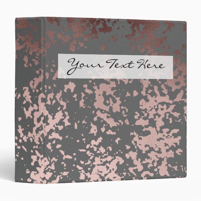 elegant faux rose gold and grey brushstrokes 3 ring binder (Front/Spine)