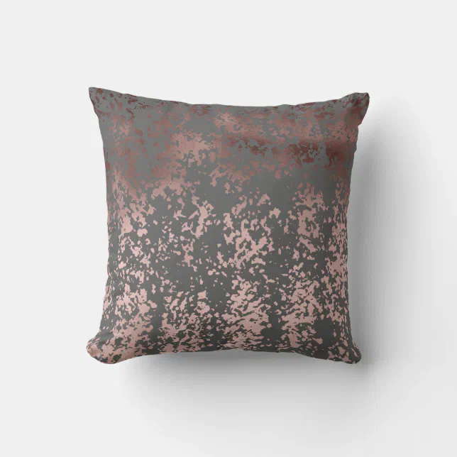 elegant faux rose gold and grey brushstrokes throw pillow Zazzle