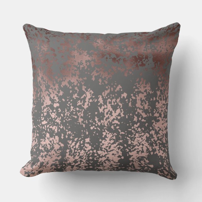 elegant faux rose gold and grey brushstrokes throw pillow (Front)