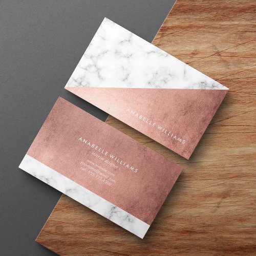 Elegant Faux Rose Gold and Marble Business Card