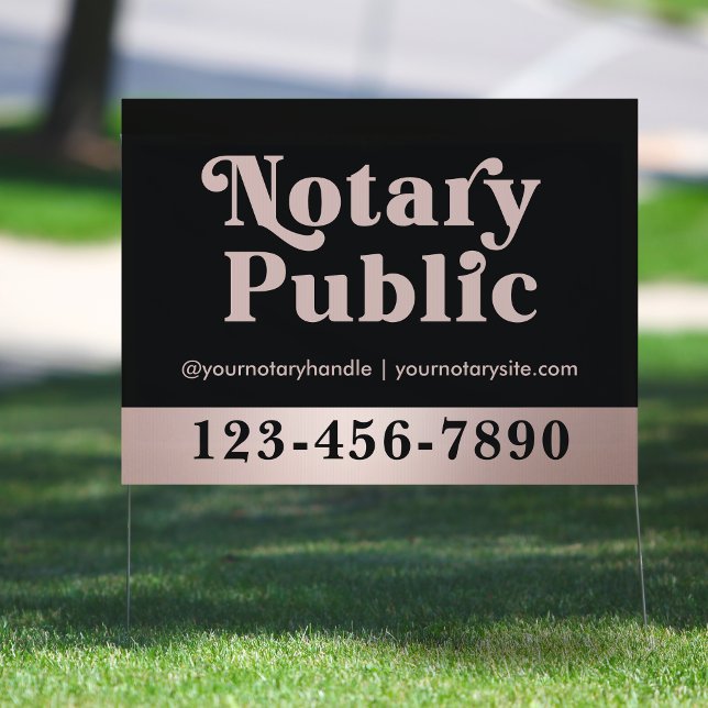 Elegant Faux Rose Gold & Black Mobile Notary  Sign (Creator Uploaded)