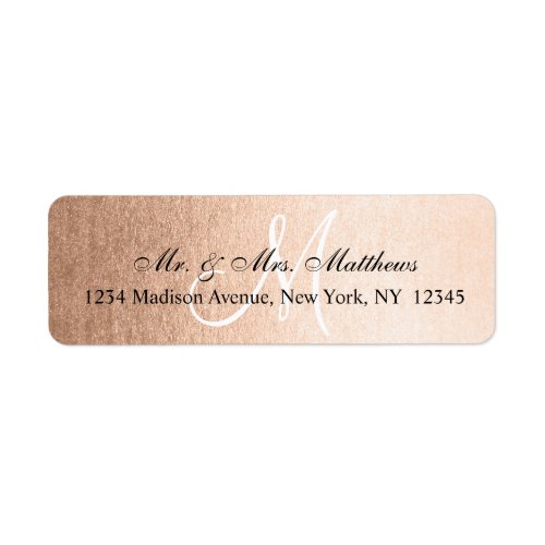 Elegant Faux Rose Gold Black Monogram Wedding Label