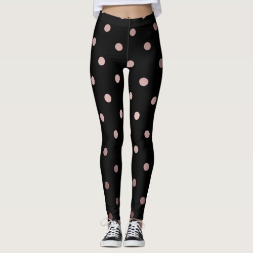 elegant faux rose gold black polka dots leggings