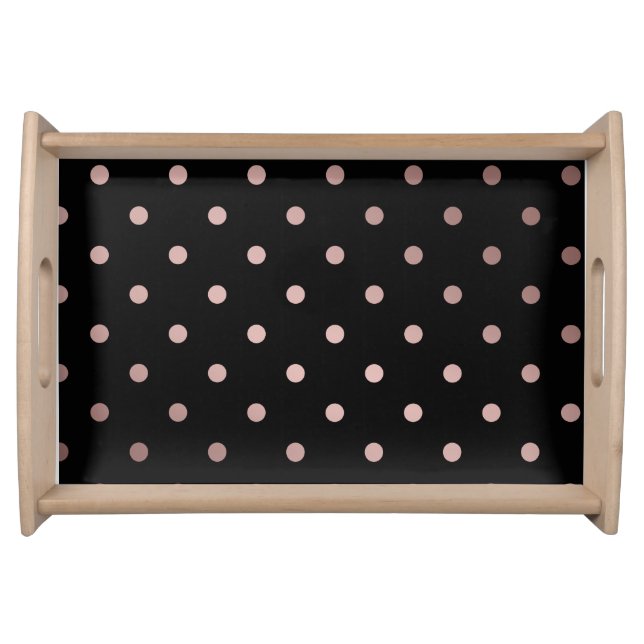 elegant faux rose gold black polka dots serving tray (Front)