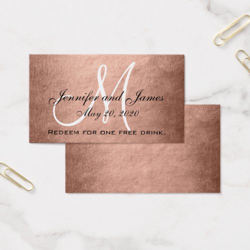 Elegant Faux Rose Gold Black Wedding Drink Card