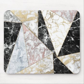 Elegant Faux Rose Gold Black White Chic Marble Mouse Pad by pink_water at Zazzle