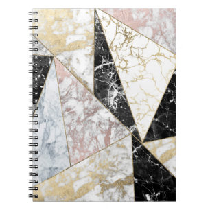 Elegant faux rose gold black white chic marble notebook