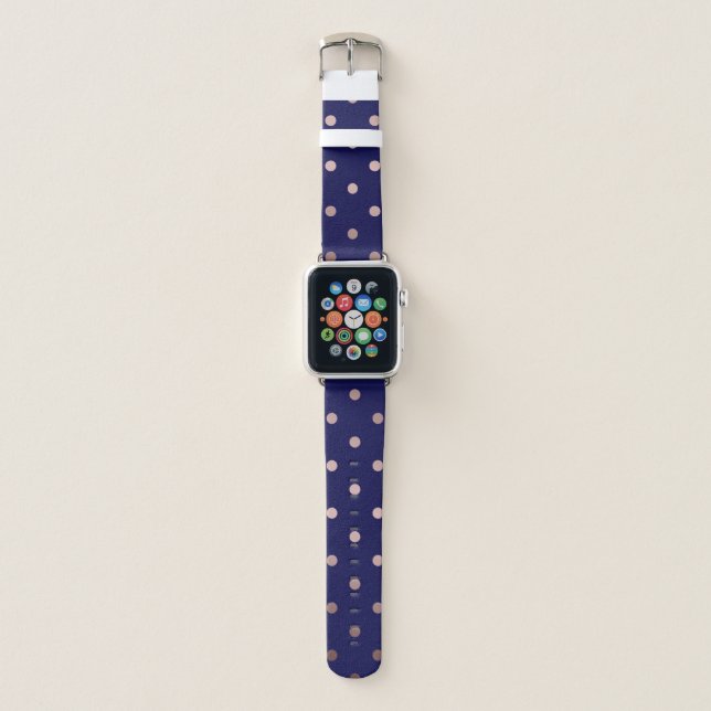 elegant faux rose gold blue polka dots pattern apple watch band (Front)